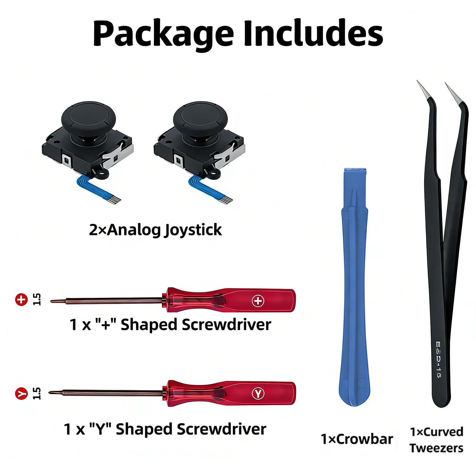 Analog Stick Replacement Kit Compatible with Switch Joy-Con / OLED / Lite - Left & Right 3D Joystick Repair Set with Screwdrivers & Thumb Caps - Fixes Drift & Broken Controllers(Not for NS2) — view 2