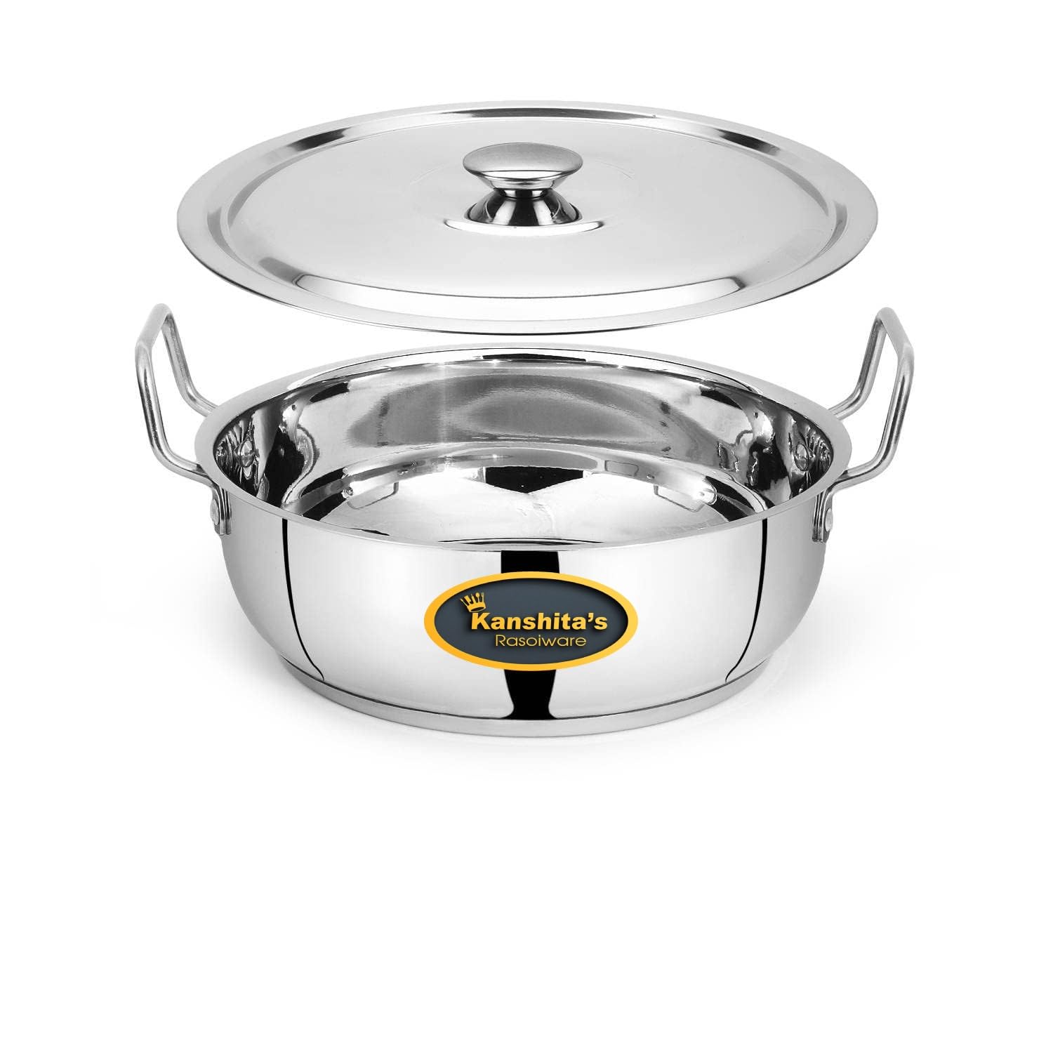 Kanshita's Rasoiware Heavy Gauge Stainless Steel Induction Bottom/Gas Stove-Friendly Kadai with Lid - 5 litres, Silver