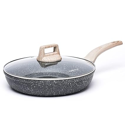 CAROTE Non Stick Frying Pan, Granite Omlette Egg Pan, Induction&Gas Fish Fry Pan, PFOA Free, 20cm/24cm/26cm/28cm/30cm (30 cm, with Lid-Steel Grey)
