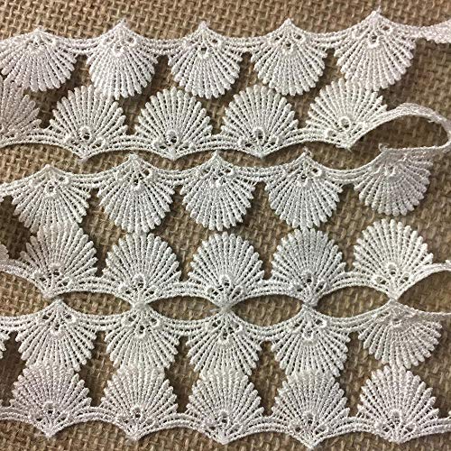 Venice Lace Trim, 1" Wide Sea Shell Royal Fan Design, Choose Color, Multi-Use Garments Children Bridal Diy Sewing Craft Veil Costume Scrapbook (White, 4 Yds) #TOP3