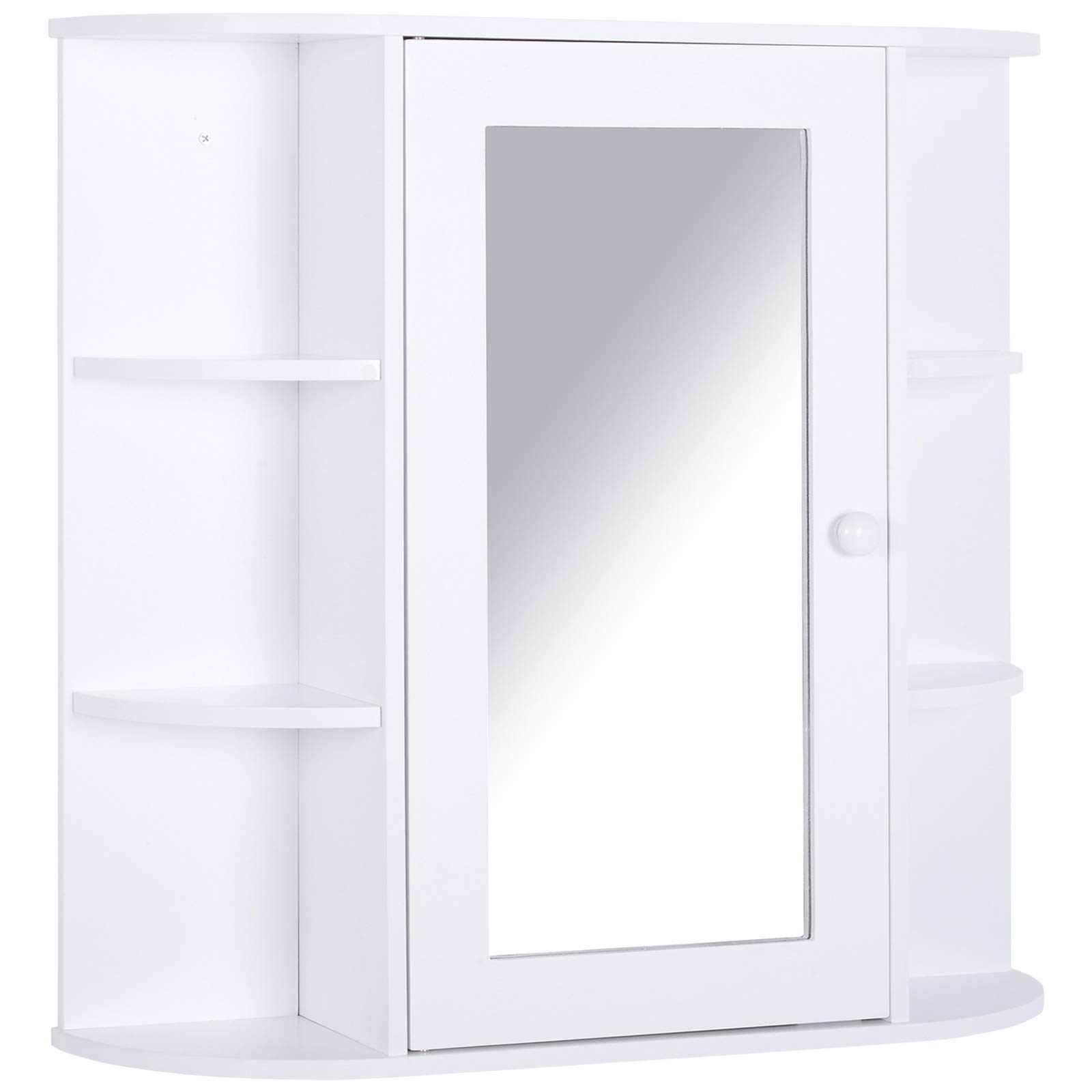 HOMCOM Armario de Baño con Espejo Mueble Colgante de Aseo con 1 Puerta 2 Estantes Interiores y 6 Estantes Laterales para Salón Cocina Dormitorio 66x17x63 cm Blanco