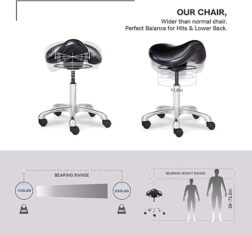 Miniatura 5 de Taburete giratorio de altura ajustable con ruedas, taburete rodante para sala de masaje médico, cocina, spa, dibujo, laboratorio, clínica, dentista,