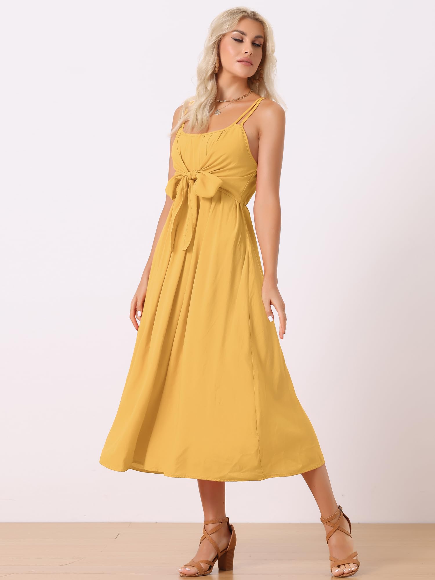 Allegra K Donna Abito Midi con Spalline Stile Boho Estate Vacanza Spiaggia