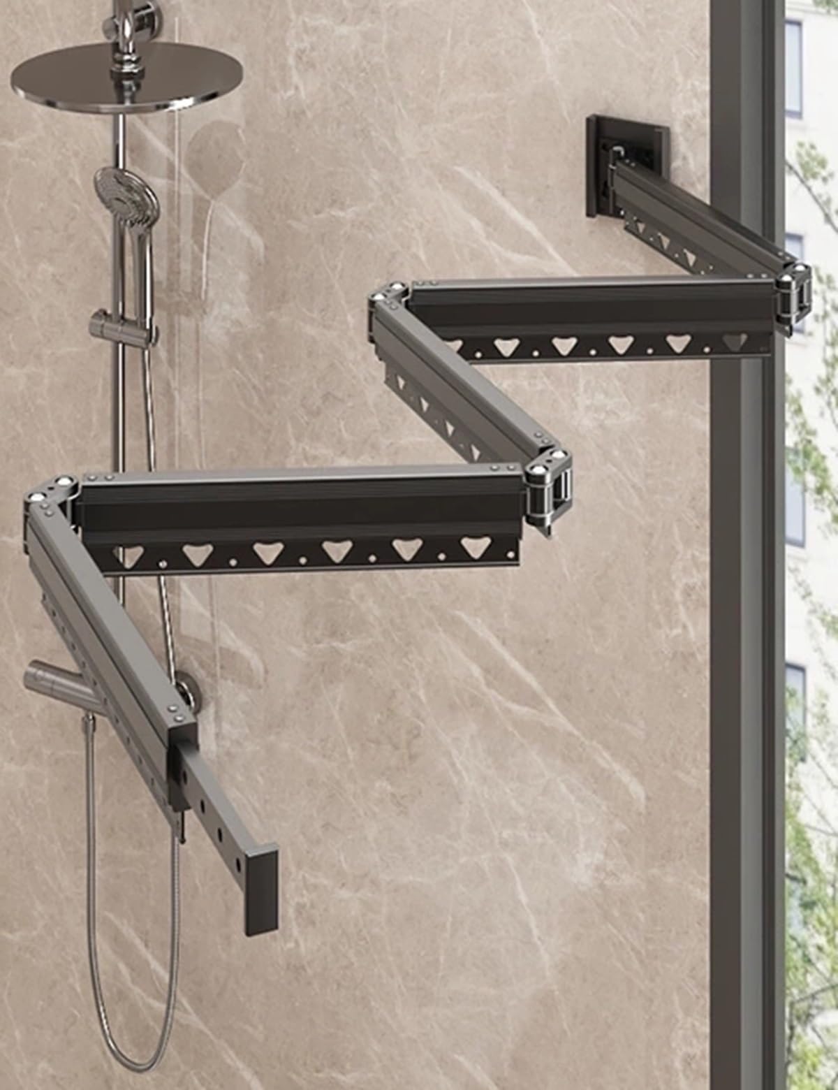 Camper Hotel Badkamer Telescopische Douchegordijnstang,aan De Muur Gemonteerde Opvouwbare Douchegordijnstang,waterbestendig Douchegordijn Voor Badkamer, Zuignapinstallatie,voor Camper,hotel,huis(4-Fold Douchegordijnstang Gamma