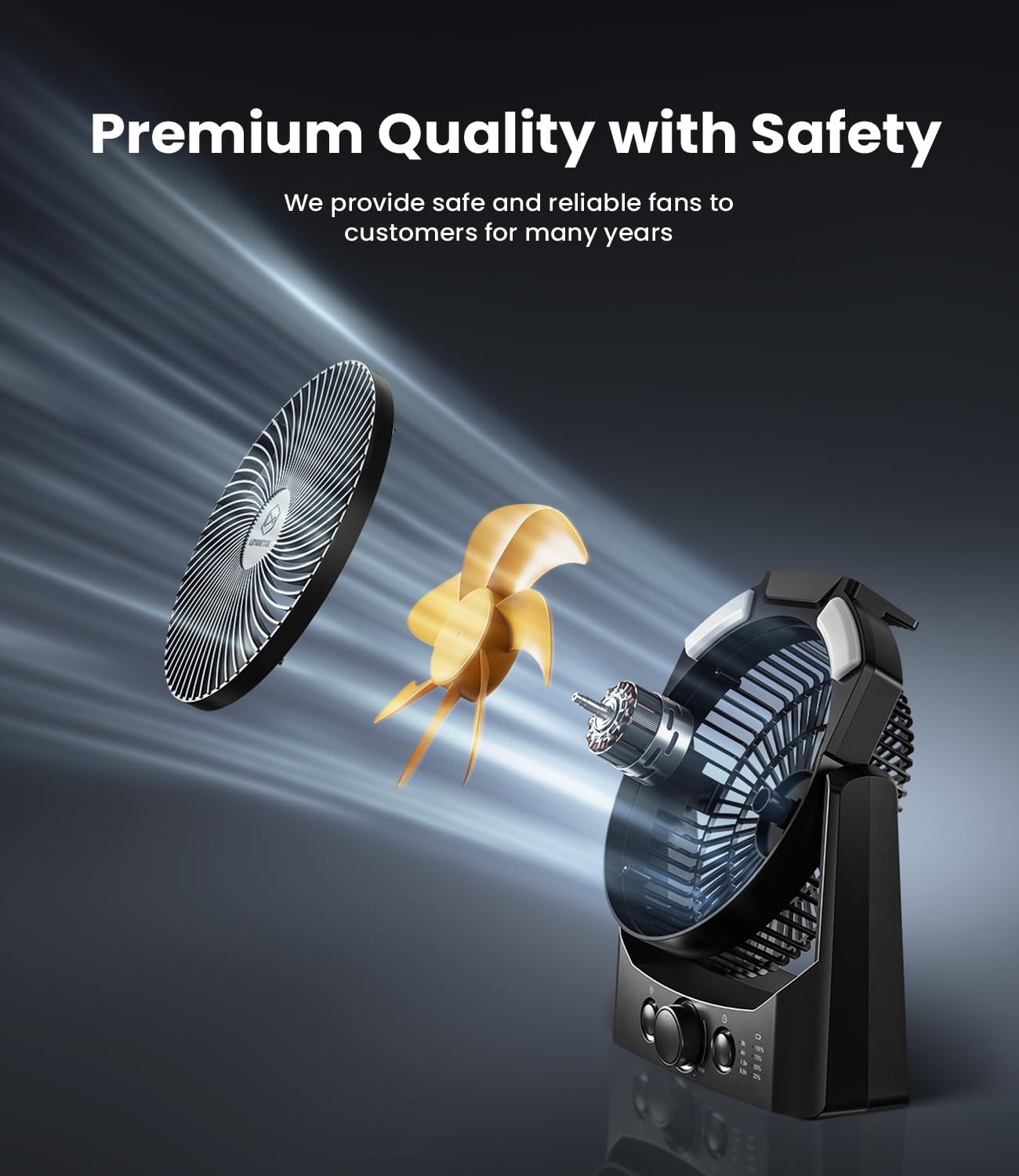 Camping Fan with LED Lantern, 8 Inch 20000mAh Battery Operated Desk Fan with Timer, High Velocity Stepless Speed Control, Quiet, 180° Rotation USB Portable Fan for Outdoor, Hurricane, Emergency