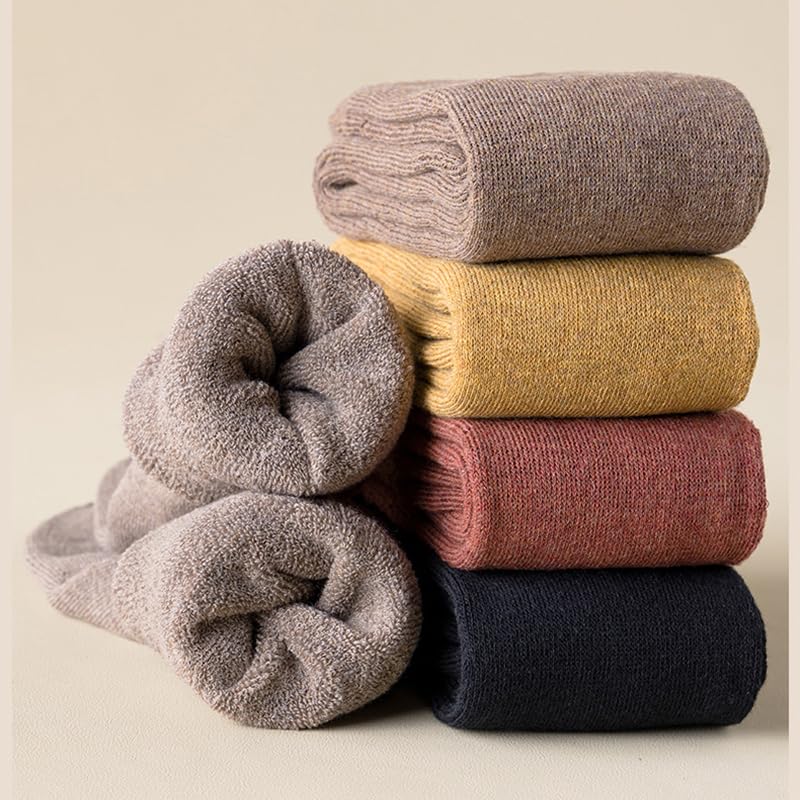5 pares de calcetines cálidos de invierno for mujer, de color liso, transpirables y gruesos, hasta la rodilla, de algodón, informales.