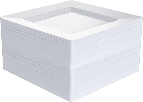 100 platos llanos de plástico blanco, platos desechables cuadrados de 9.5 pulgadas, platos de postre para bodas, fiestas, Pascua, Navidad