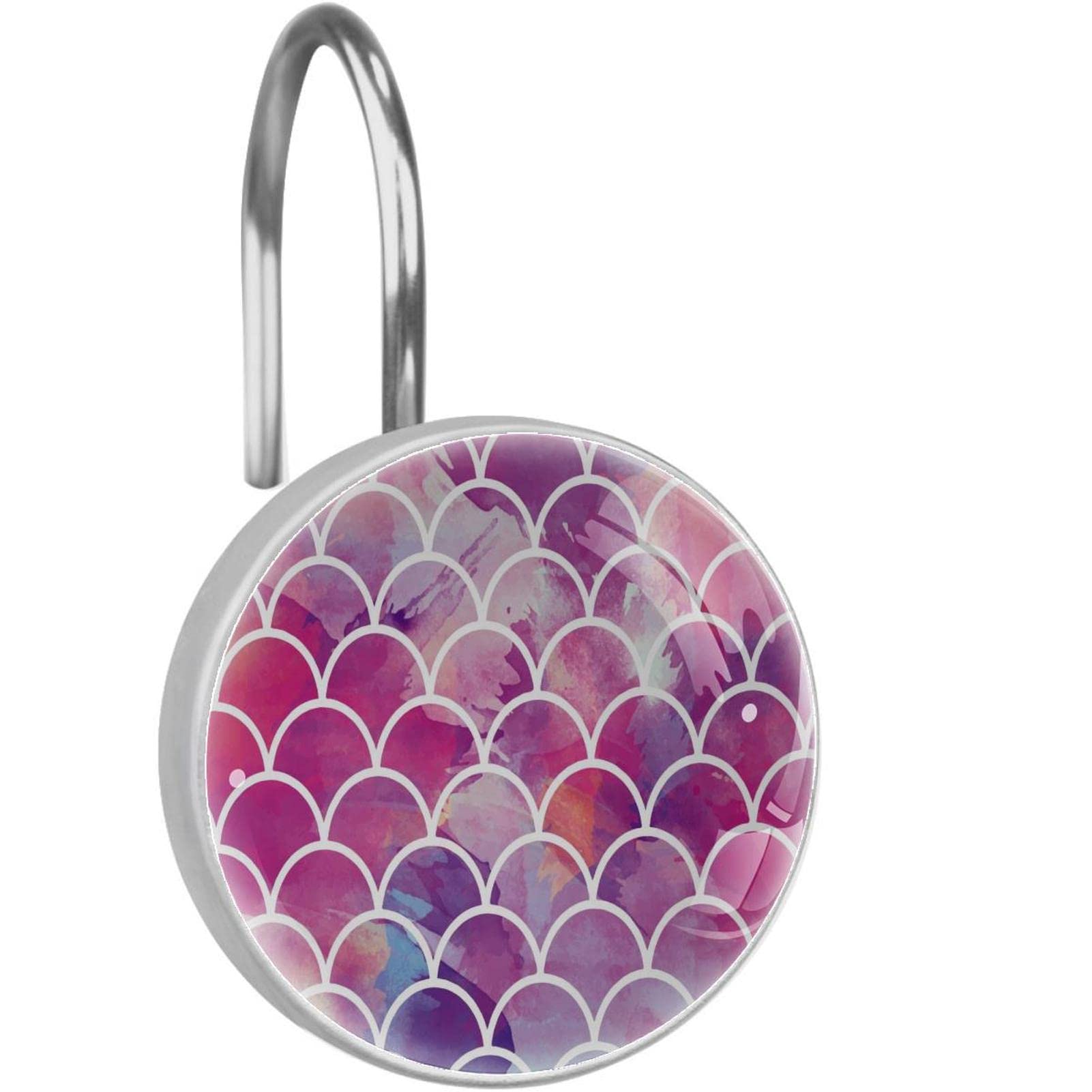Crochets de rideau de douche inox rose mosaïque écailles de sirène