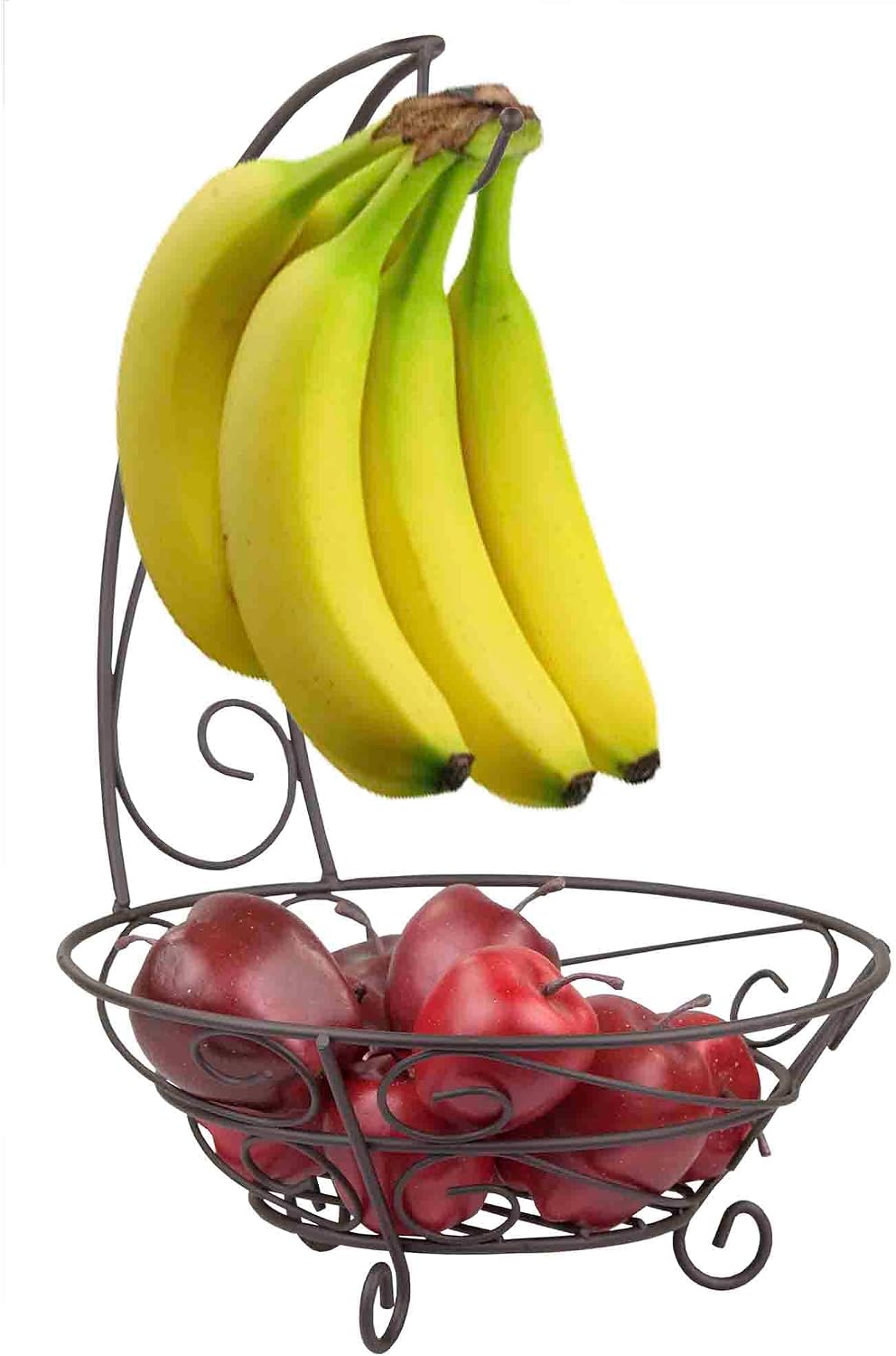 Home Basics Scroll Collection Steel Fruit Basket with Hanging Banana Tree, Perfect for Kitchen Countertop & Dining Room Table, Bronze