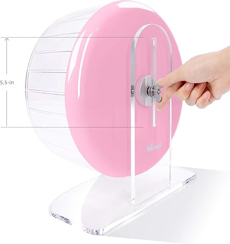 Vista 5 de Niteangel - Ruedas de ejercicio supersilenciosas para hámster, con soporte ajustable, para ratones, jerbos u otros animales pequeños Rosado
