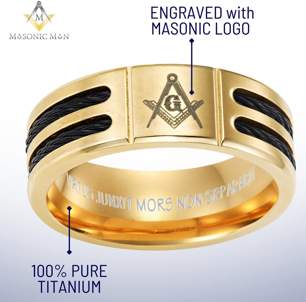 Willis Judd MasonicMan Mens Titanium Freemason Masonic Ring Latin Engraving Inside