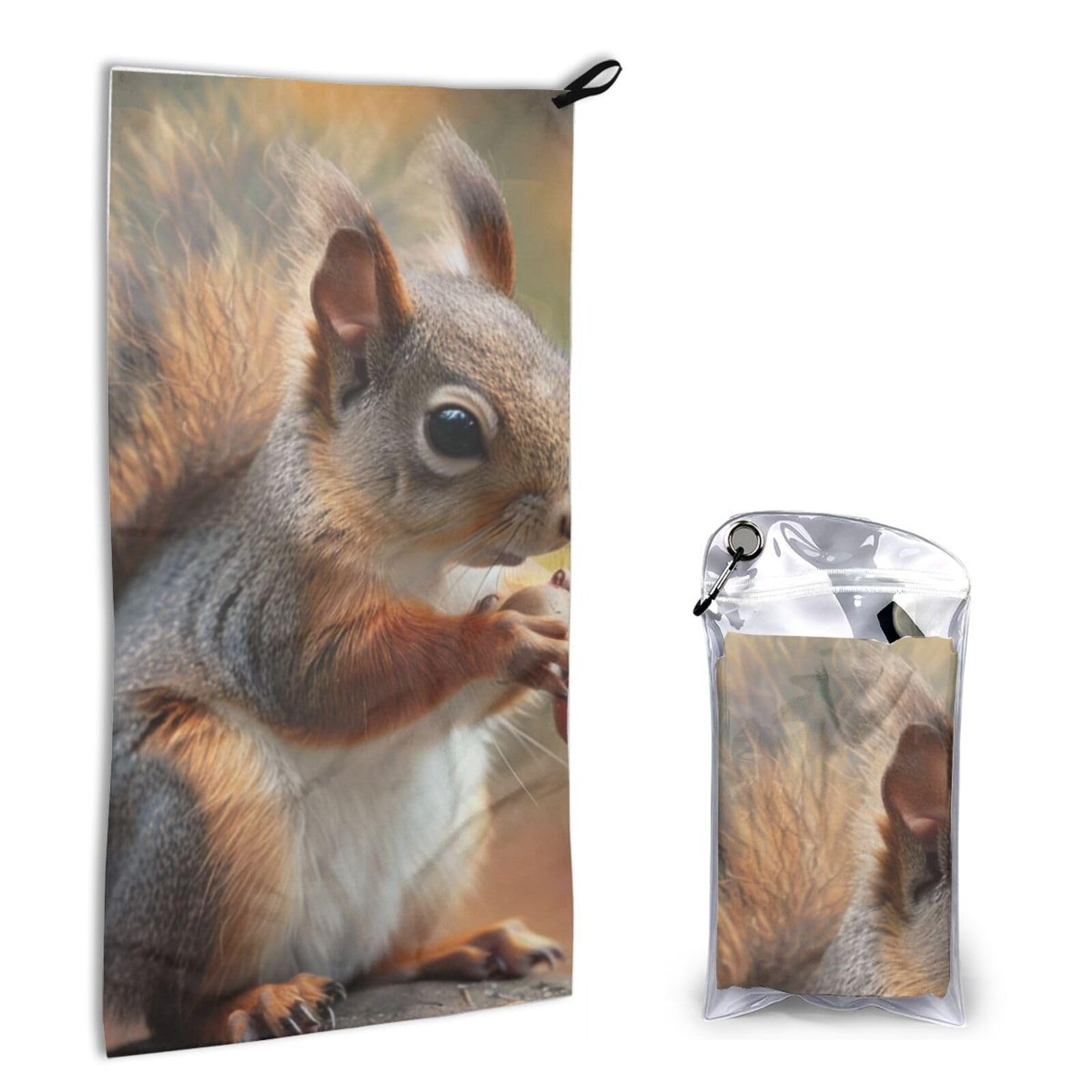 BWWHCCTI Quick Dry Hand Towel With Bag - Cute Squirrel Printed Super Absorbent Face Cloth Microfiber Travel Sports Towels 40x80cm