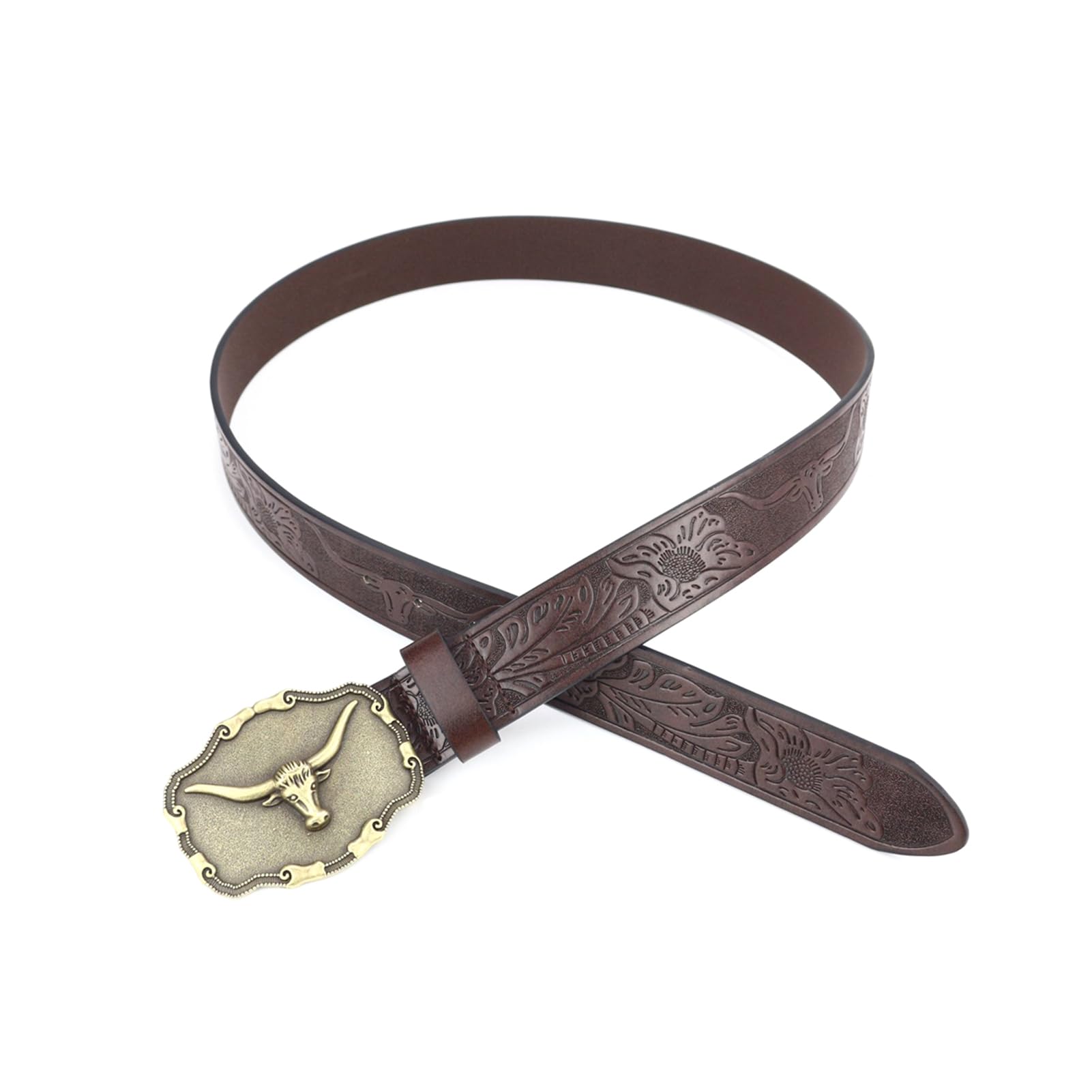 Cintura, Cinture da cowboy for uomo Longhorn Bull Western con fibbia country in pelle incisa larga 3,8 cm(115cm/waist:38"~40")