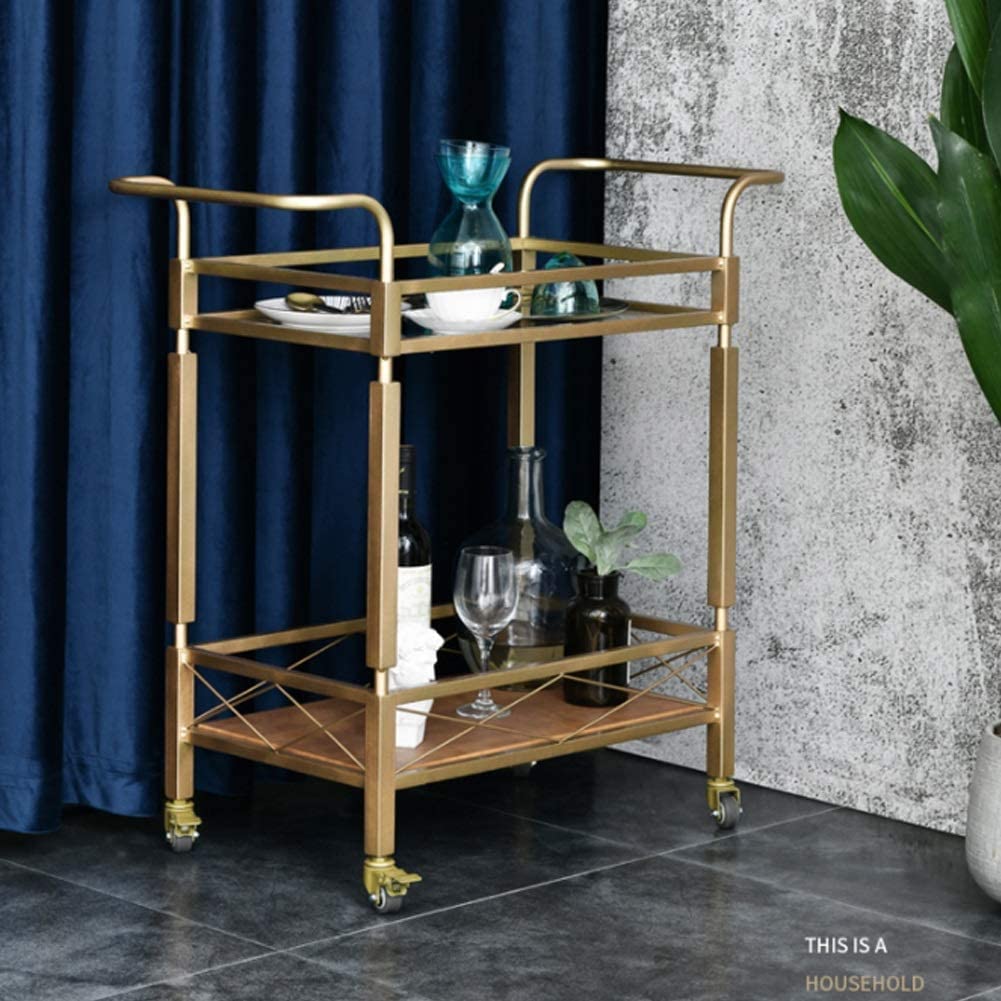 Carrito de cocina de 2 niveles con ruedas, carrito de bebidas, estantes para vino, aparador, 81 x 85 x 38 cm, organizador de almacenamiento de metal rodante para cocina y comedor,