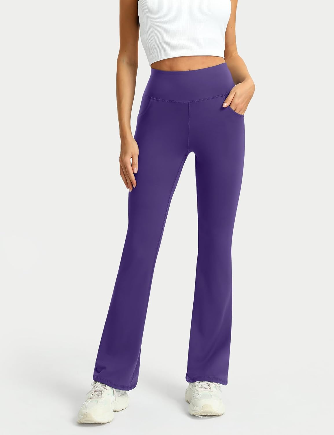 3 Packs Womens High Waist Flare Pants-Flare Yoga Pants，Yoga Pants with Pockets - High Waist and Wide Leg