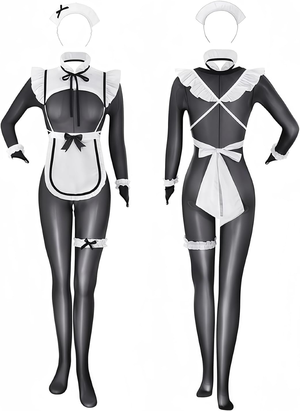 Sexy Black Maid Cosplay Bodysuit Lingerie Set S-M