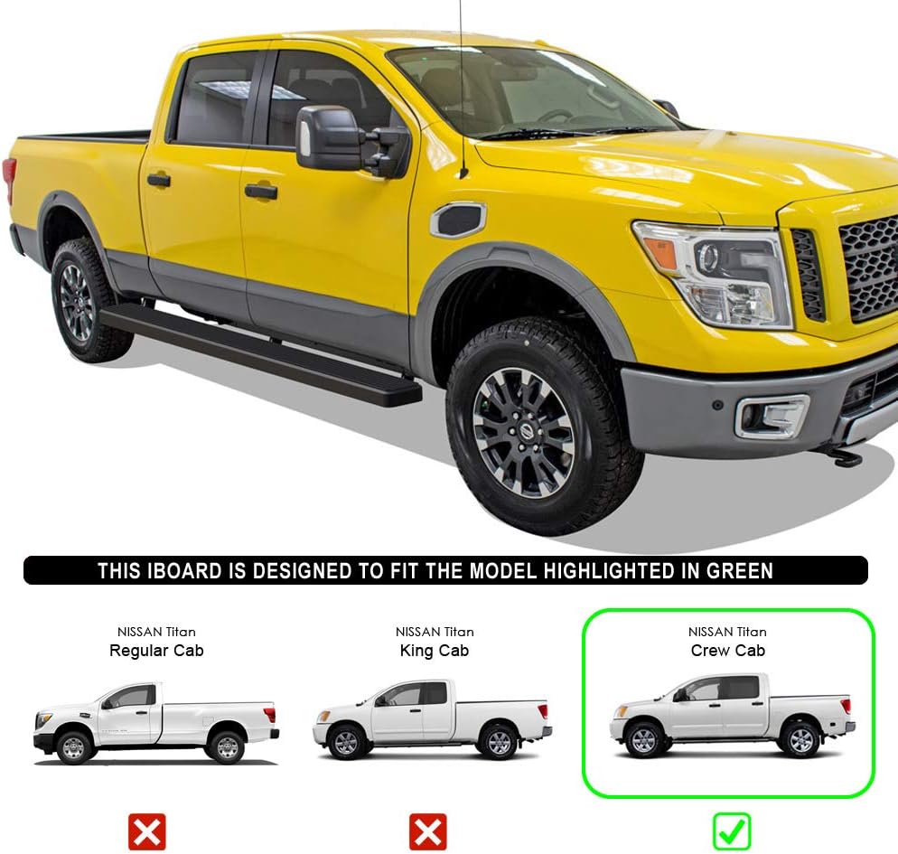 Wheel-to-Wheel HD Ridez Step 6" Black Compatible with Nissan Titan 2004-2024 Crew Cab 6.5ft Bed (Excludes 2016 Models) & Titan XD 16-24 (Nerf Bar Side Steps Side Bars)