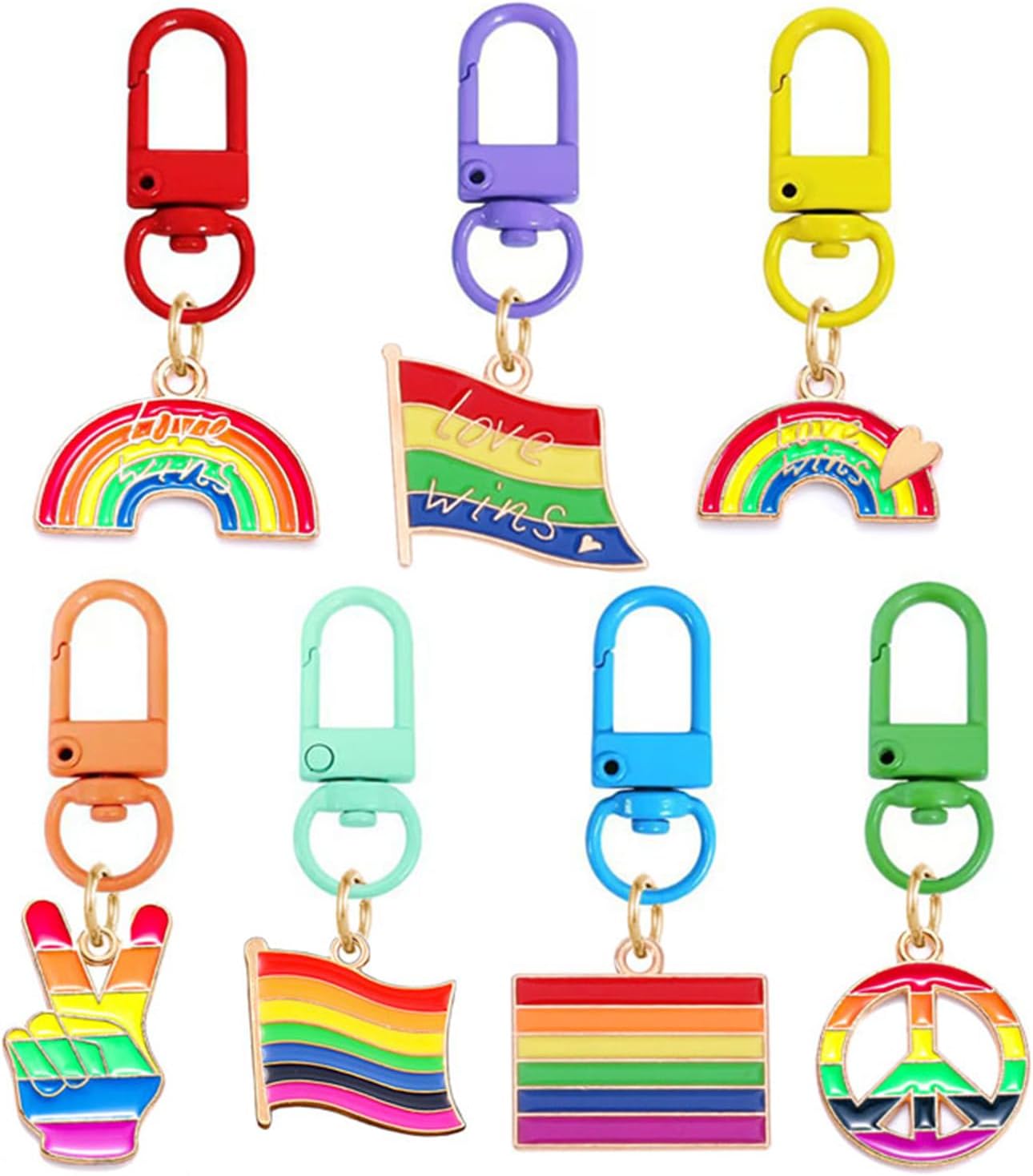 7PCS Rainbow LGBTQ Pride Keychain for Woman Man Colorful Enamel Rainbow Flag Keychain Lesbian Gay Pride Accessories