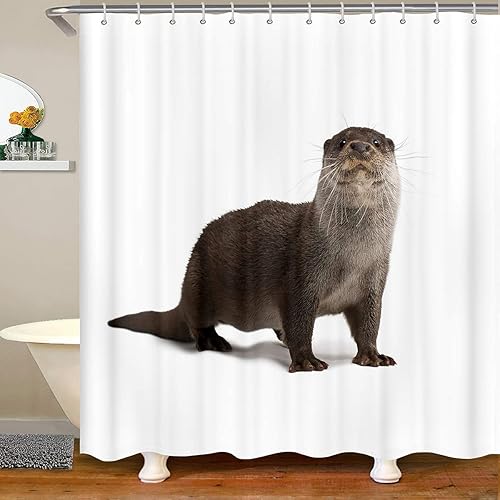 Miniatura 1 de Cortina de ducha con diseño de nutria para niños, bonito juego de cortina de ducha de animales de zoológico para niñas y niños, bonita cortina de