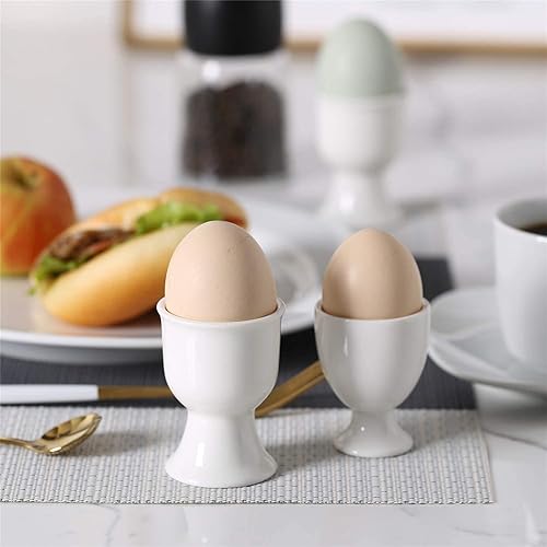 Miniatura 3 de ONTUBE Juego de 8 tazas de porcelana para huevos duros, soporte de cerámica para huevos duros (blanco)