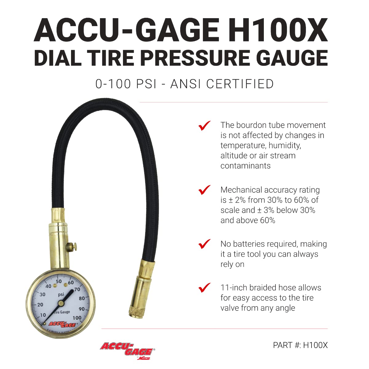 Accu-Gage H100X PSI - Medidor de neumáticos