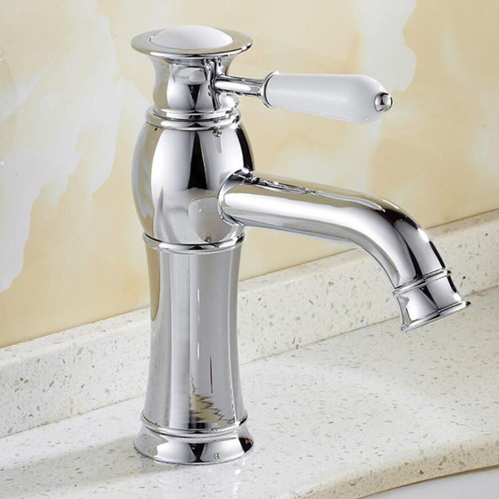JRUIA Modern Chrome Bathroom Basin Taps Single Lever Mixer Sink Tap in Brass Water Faucet with Ceramic Handle