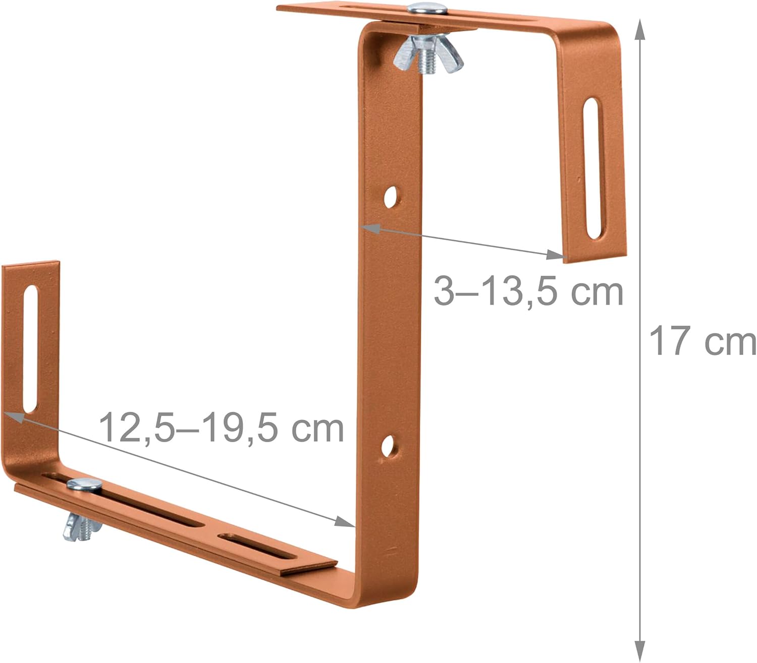 Relaxdays Flower Box Holder, Set of 4, Adjustable, No Drilling, Metal, Balcony Box Holder for Railings, Light Brown