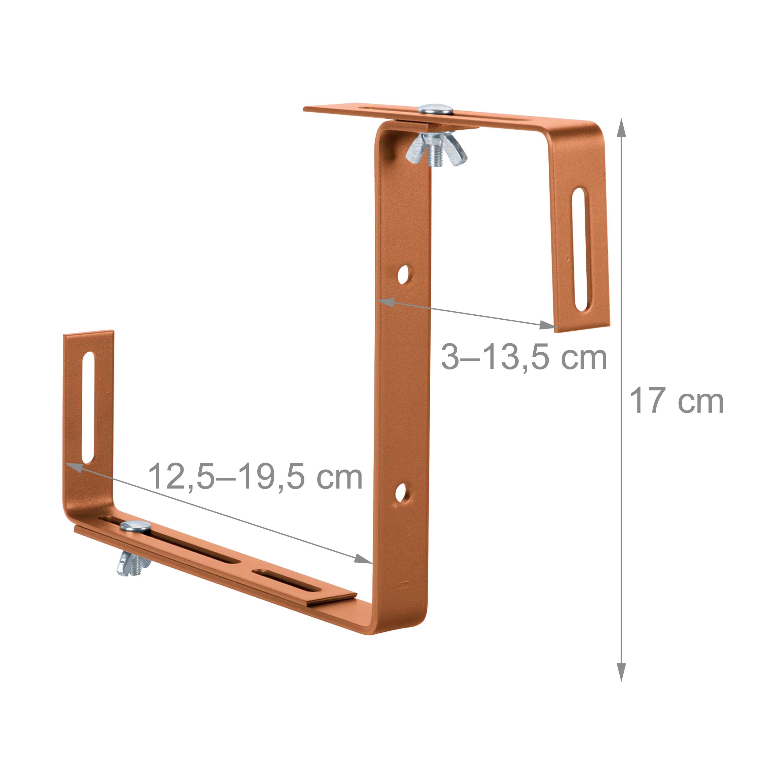 Relaxdays Supports pour jardinières réglables sans perçage métal pour balustrades, Marron Clair 17x2x34 cm