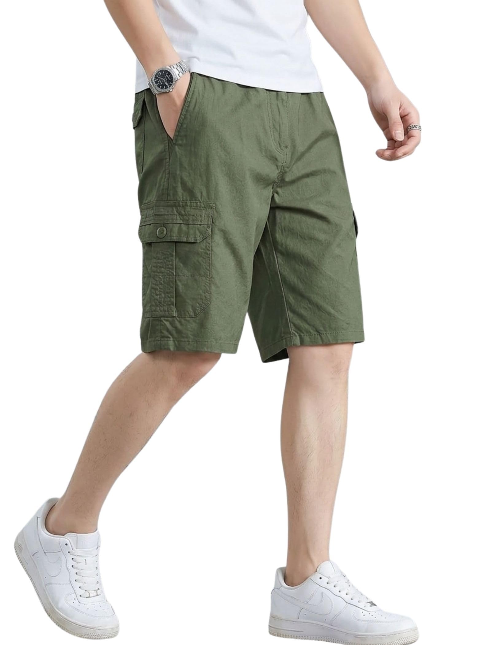 hoytoche Men's Cotton Shorts with Pockets Knee Length Regulat Fit and Solid Pattern | Shorts for Mans Regular | Cotton Short Pant for Mens 3/4 Short Tights for Casual-picture-43