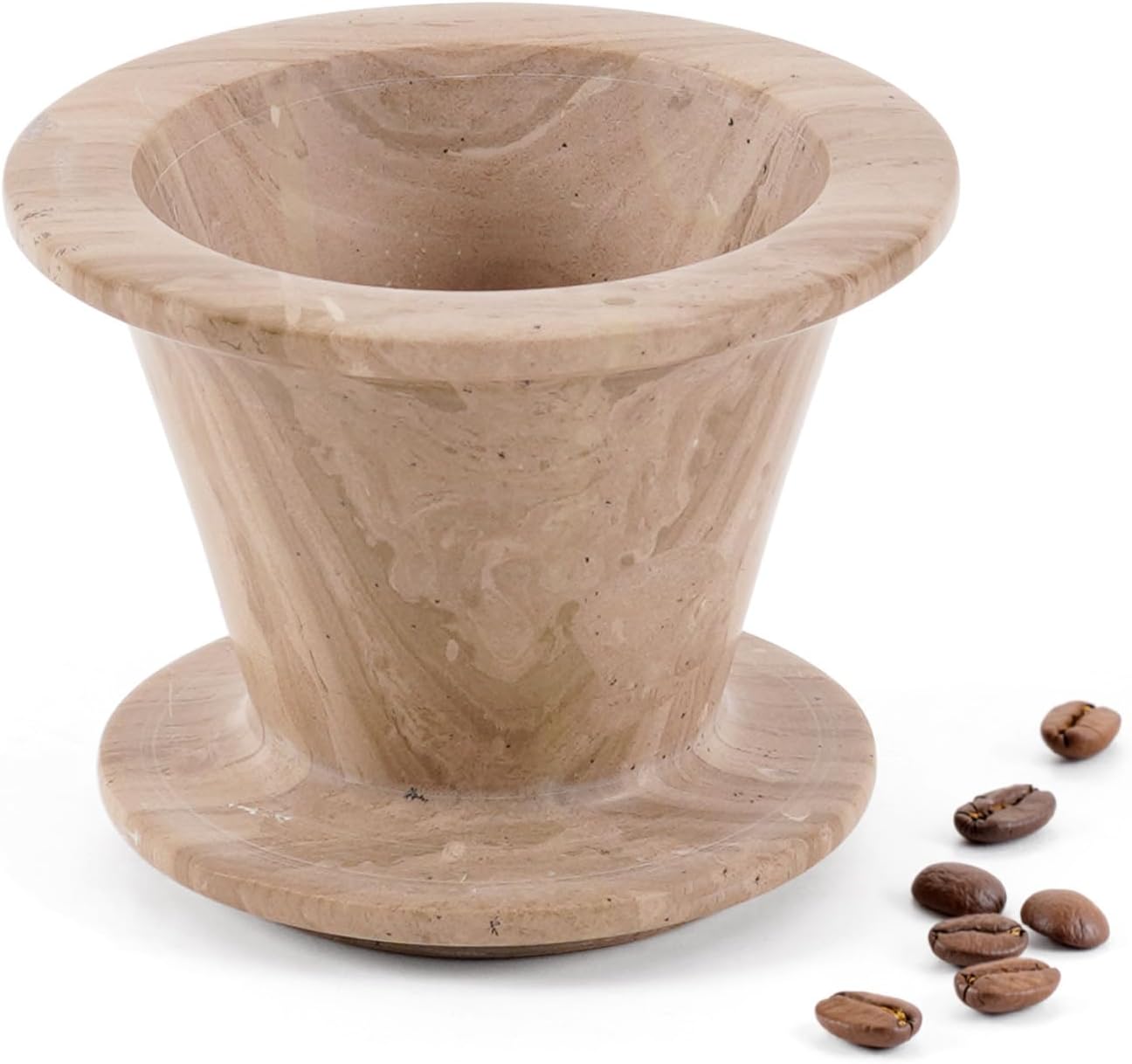 Marble Pour Over Coffee Maker 4.5" Inches Green Onyx Handmade Drip Coffee Maker with Reusable Cone Filter and Cork Grip for Home Café, Ideal Manual Coffee Maker Brewer For bars