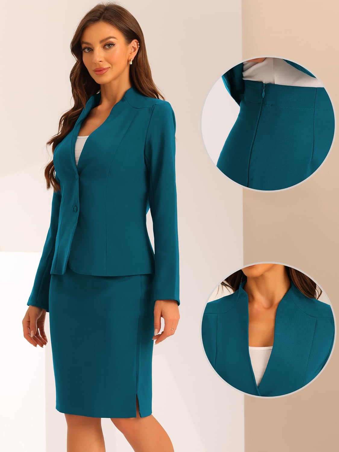 Allegra K Suits 2 Piece Skirt Set for Women's Business Office Outfits Collarless Blazer Pencil Skirts Suit Sets - Image 2