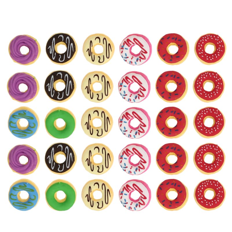 NUOBESTY Donut Erasers Set 30Pcs Mini Rubber Pencil Erasers for Kids Bulk Assorted Style Fun Drawing Supplies
