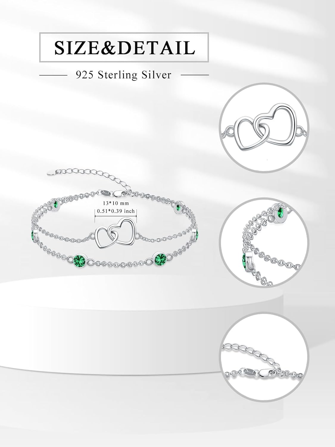 Dorunmo Heart Birthstone Bracelet Anklet for Women 925 Sterling Silver Birthday Jewelry Gifts for Women Wife
