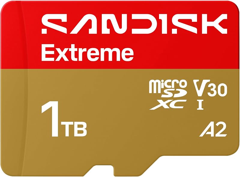1TB Extreme microSD UHS-I Card - Up to 245MB/s Read Speed and 170MB/s Write Speed, 5.3K Video, 4K UHD Video, high-Performance for Action cams, Drones, Android Devices - SDSQXH9-1T00-GZ6MA | 245MB/s read speed with V30 rating and A2 performance for drones, cameras and gaming