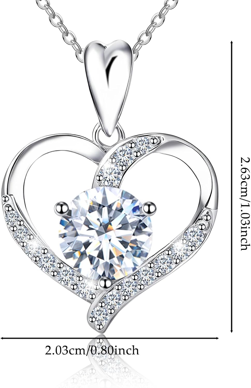 Sterling Silver Heart Necklace,Shiny Cubic Zirconia Hypoallergenic Adjustable Love Heart Necklace Gifts for Her Mom Wife - Image 6