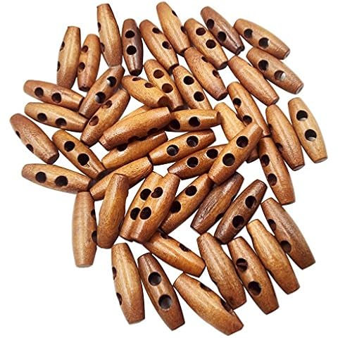 NINGWANG 50 Pieces Olive Shape Wooden Toggles Buttons 2 Holes Sewing Buttons for Clothes Decor Cover