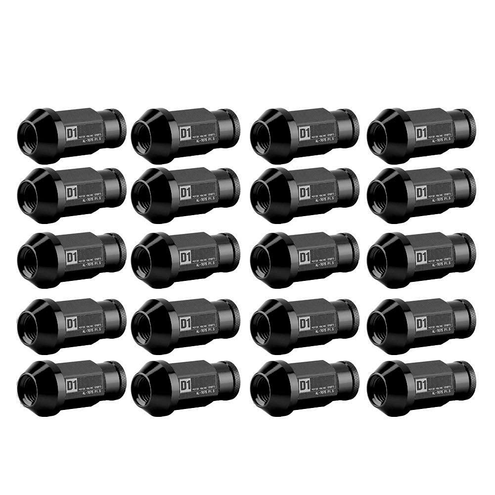 KIMISS Tue de aluminio para rueda de carreras M12x1.5, para automóvil, negra, ligera y resistente, tornillo para llanta, tue para neumático