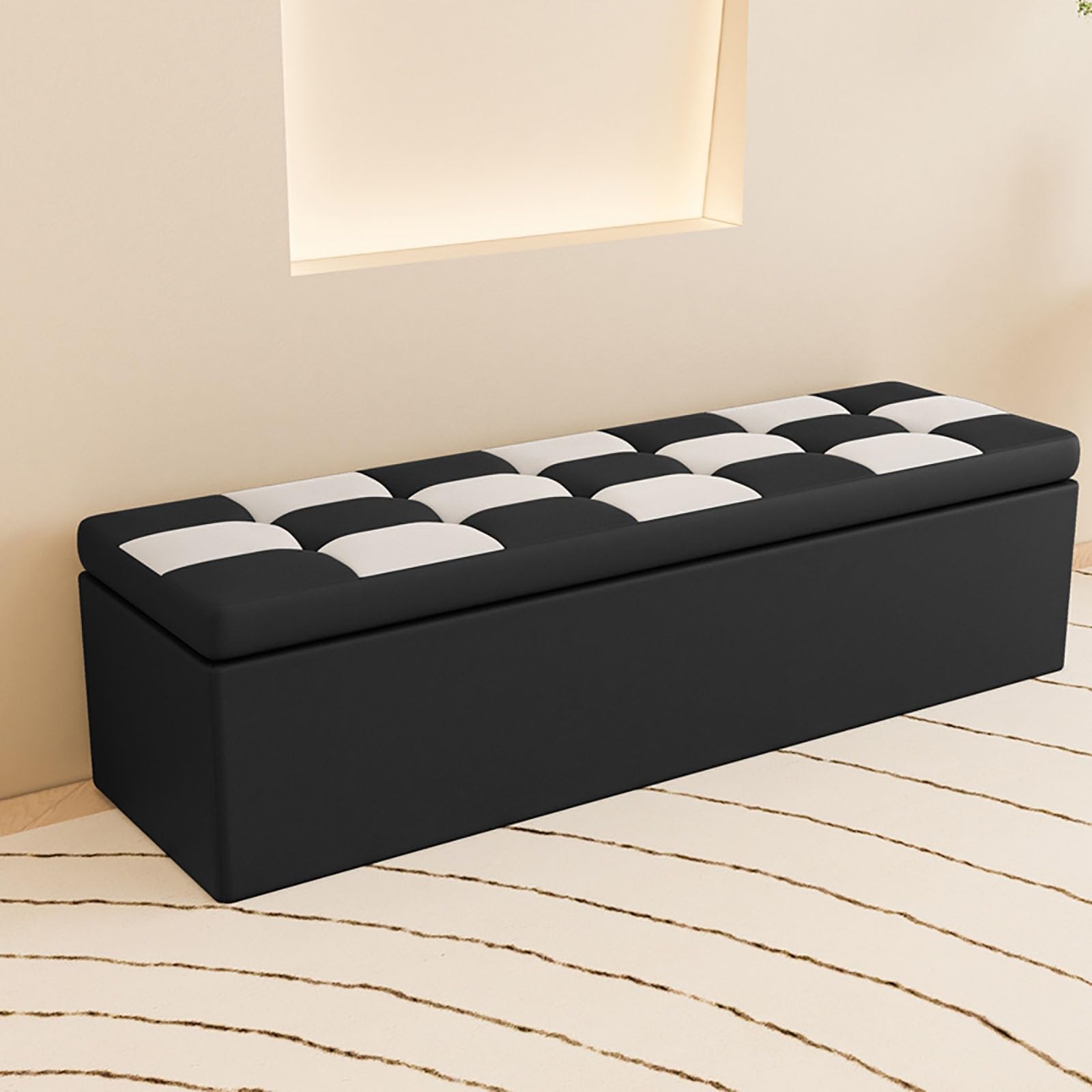 Pouf carré avec coffre de rangement intégré et assise rembourrée pour le salon