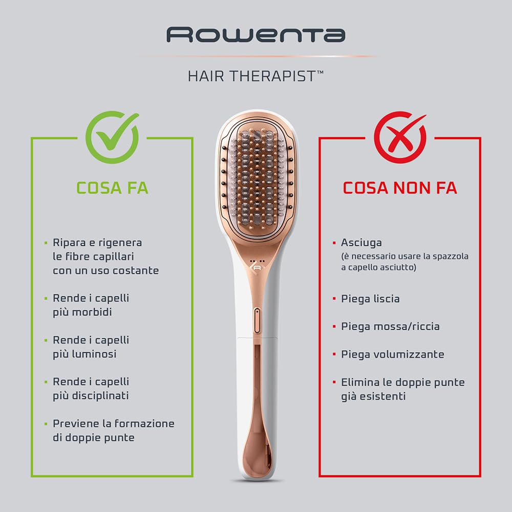 Rowenta Hair Therapist, Spazzola per la cura dei Capelli, Ripara e Rinforza i Capelli Danneggiati, Rende i Capelli Sani e Luminosi, Risultati Immediati, Spazzola a Vapore, Bianco, CF9920