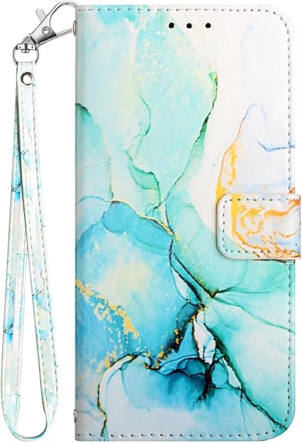 Dfjhure For Oppo A57 4G Case Shockproof Phone Case Cover Marble Silicone Case Leather Flip Folio Wallet Cover with Card Holder Stand Case Cover for Oppo A57 4G- Green