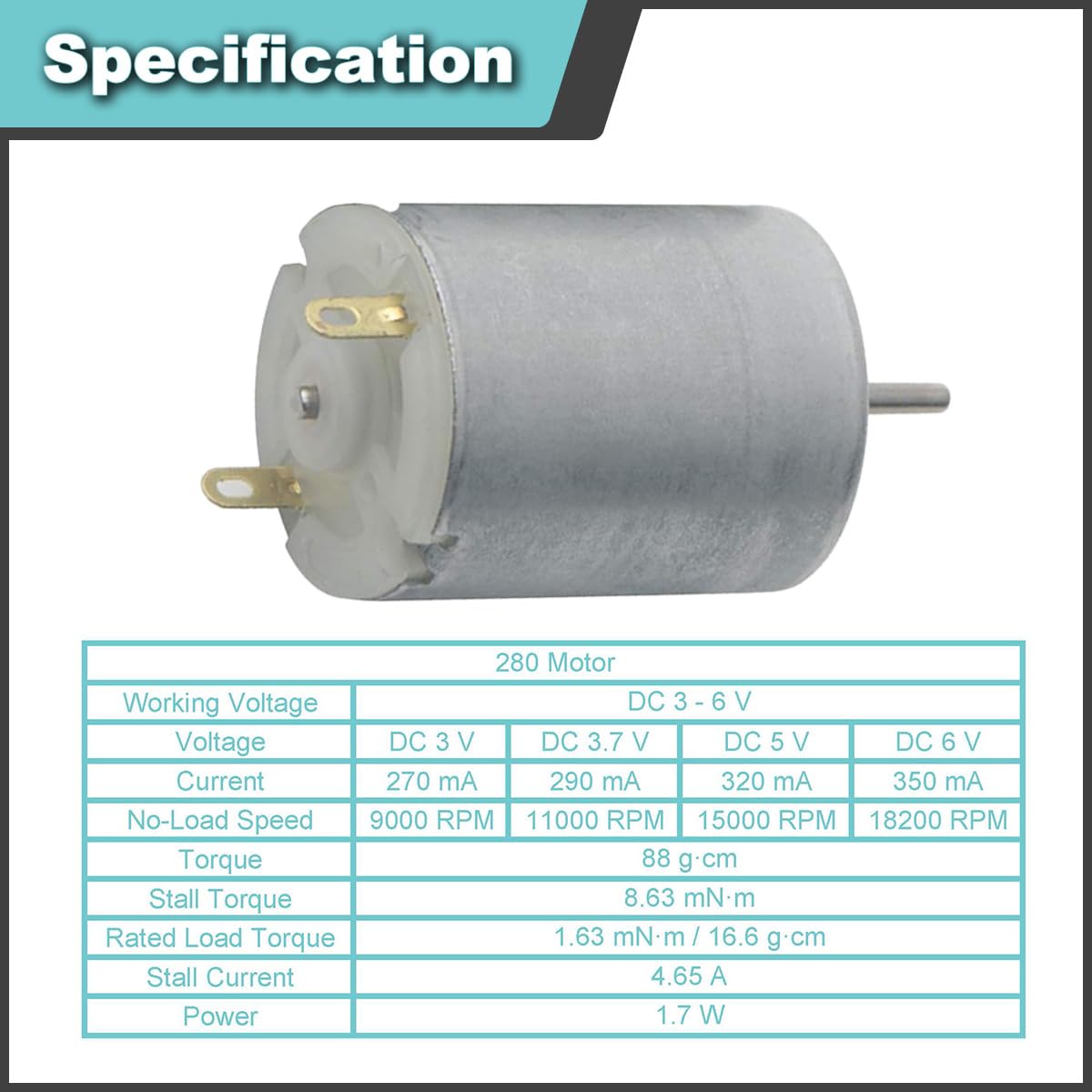 JYUDAUFU 4 Pcs 280 Micro Motor DC 3-12 V 42 mm × 24 mm Mini Motor with Bracket, Spring Terminal Wire - Image 3