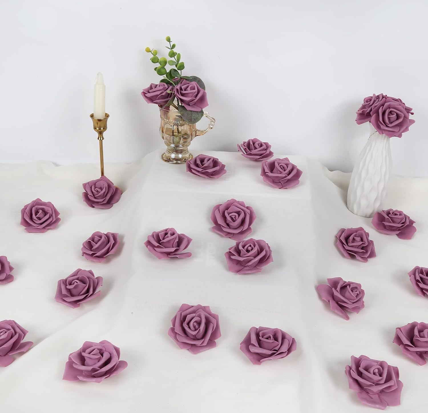 IPOPU Artificial Rose Flower Heads, 100pcs Dusty Rose Foam Fake Roses Bulk 3inch Stemless Faux Flowers for DIY Wedding Baby Shower Centerpieces Arrangements Party Tables Home Decor (Dusty Rose) - Image 2