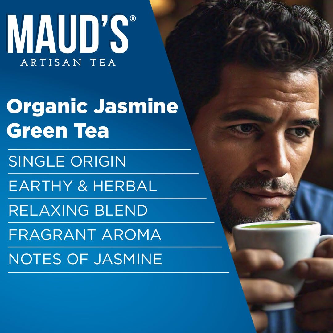 Maud's Organic Jasmine Green Tea Pods, 48 ct, Single Serve Tea Pods – 100% Gourmet Blended Tea Leaves, Compatible with Keurig K Cups Maker
