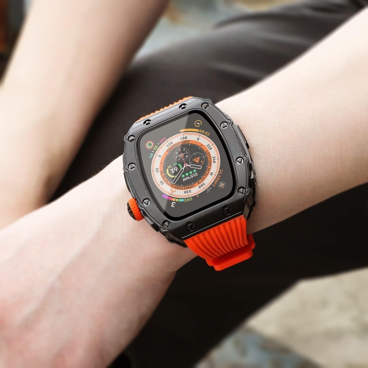 Soft Silicone Watch Band Metal Case，For Apple Watch Ultra 8 49mm，Stainless Steel Watch Cover Sport Bands Integrated Bracelet Military Protection Watch Accessories With Tool