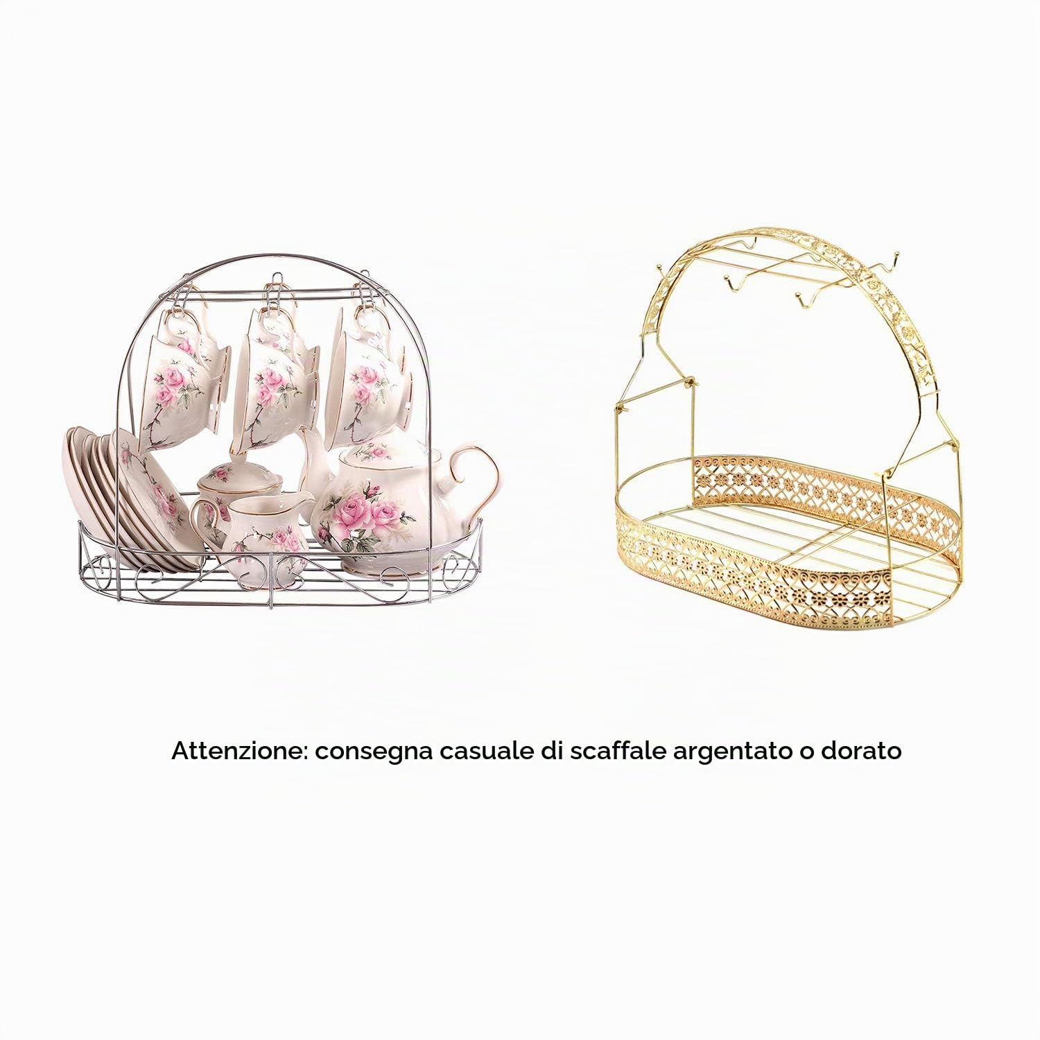 15 Pezzi Set da tè Europeo Classico, Motivo Camelia Rosa E Bordo Dorato, Bone China Servizio da tè Set da caffè Vintage con Staffa Metallica, per Regalo, La Famiglia E Ufficio