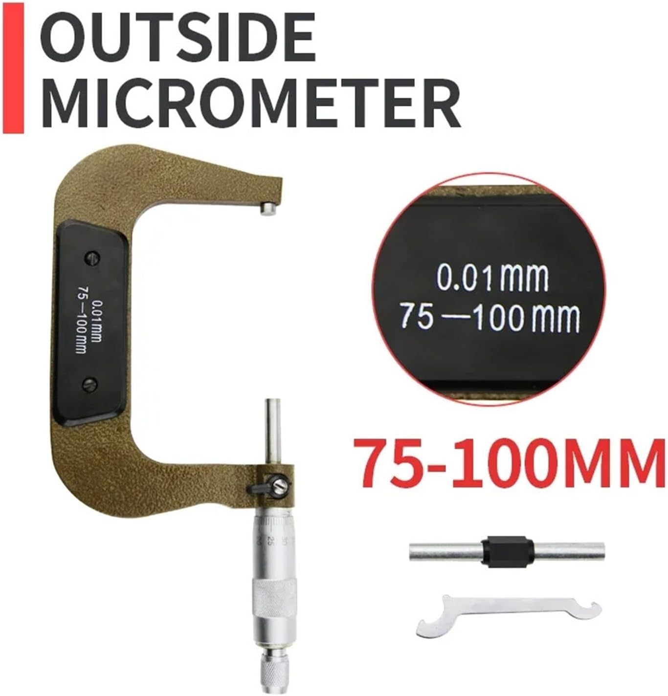 External Micrometer Set Outside Micrometer Meter Micrometers Measuring Tools Micrometric Gauges(75-100mm Outside)