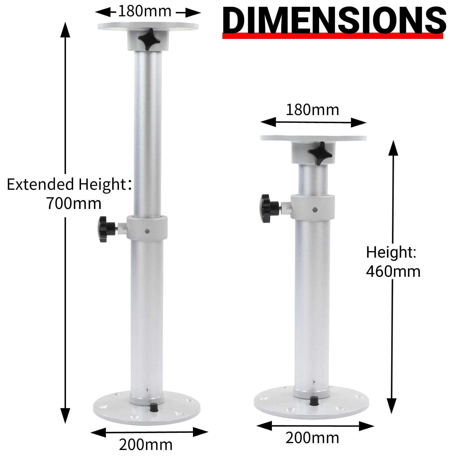 Gambe da tavolo regolabili in alluminio, da 460 a 700 mm, girevole a 360 gradi, per camper, barca, yacht