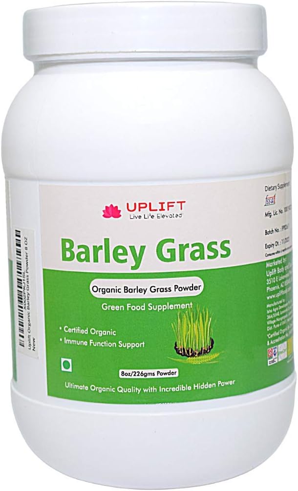 Uplift Organic Barley Grass Powder - 8 Ounces | 100% Pure &amp; Natural, Rich in Vitamin, Fibers, Antioxidant, Protein and Minerals| Supports Immune