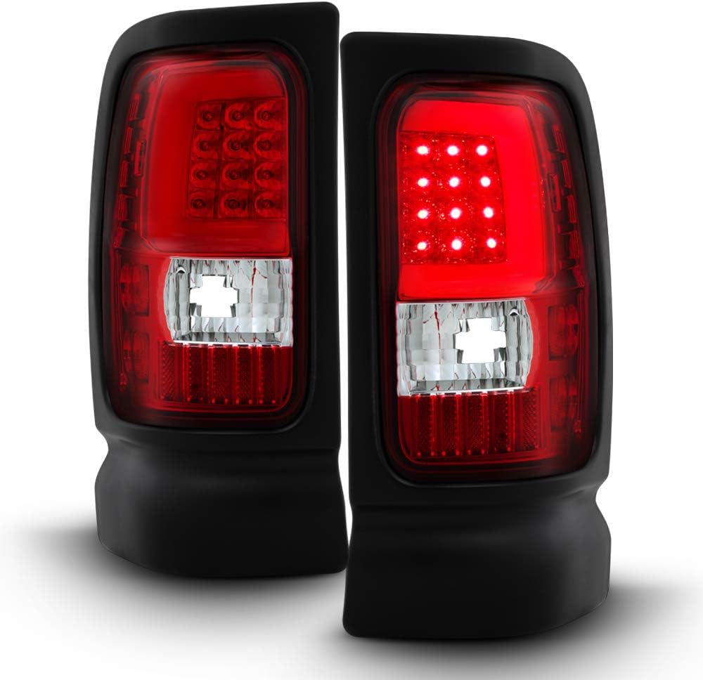 ACANII - For 1994-2001 Dodge Ram 1500 94-02 2500 3500 Red Clear LED Tube Tail Lights Lamps