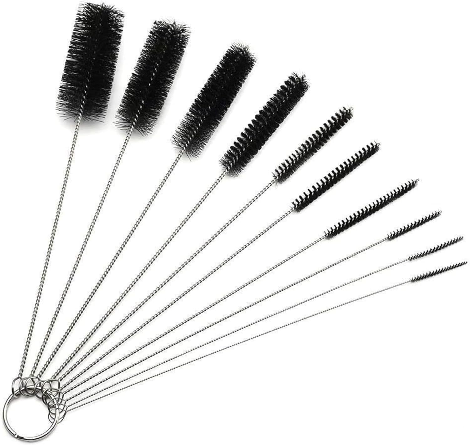 Goldenleaf Black 10 Pcs Nylon Straw Cleaning Brush Set – Bottle Pipe Cleaner Brushes For Straws, Kettles, Tubes & Spouts – Flexible Stainless Steel Wire With High-Density Nylon Bristles – Pipe Cleaner Set (Black)